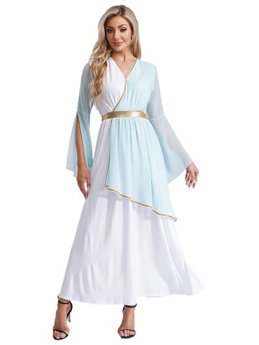 Choomomo Griechische Göttin Damen Römische Griechin Toga Kleid Karneval Faschnacht Mottoparty Verkleidung Faschingskostüme Hellblau XXL von Choomomo