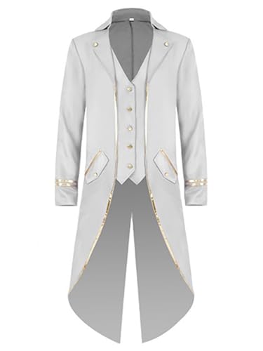 Choomomo Herren Steampunk Frack Mantel Mittelalter Vintage Mantel Viktorianischen Jacke Karneval Kostüm Cosplay Halloween Fashing Smoking Kostüm S-2XL Weiß XL von Choomomo