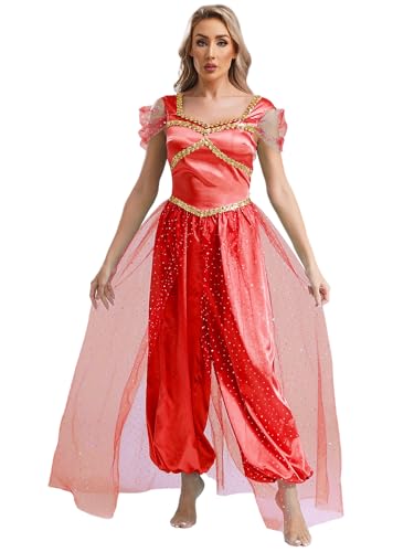 Choomomo Prinzessin Kostüm Kleid für Damen Frauen Pailletten Overall Pumphose Cosplay Karneval Halloween Fasching Party Verkleidung Burgundy XXL Choomomo Prinzessin Kostüm Kleid für Damen Frauen Pailletten Overall Pumphose Cosplay Karneval Halloween Fasching Party Verkleidung Burgundy XXL von Choomomo