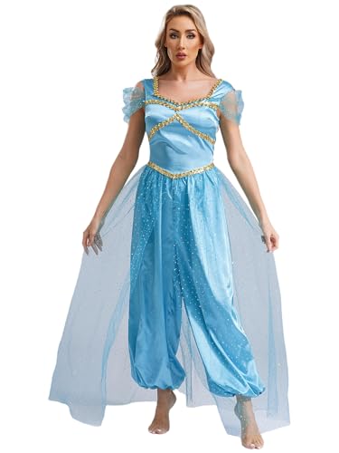 Choomomo Prinzessin Kostüm Kleid für Damen Frauen Pailletten Overall Pumphose Cosplay Karneval Halloween Fasching Party Verkleidung blauer See XL Choomomo Prinzessin Kostüm Kleid für Damen Frauen Pailletten Overall Pumphose Cosplay Karneval Halloween Fasching Party Verkleidung blauer See XL von Choomomo