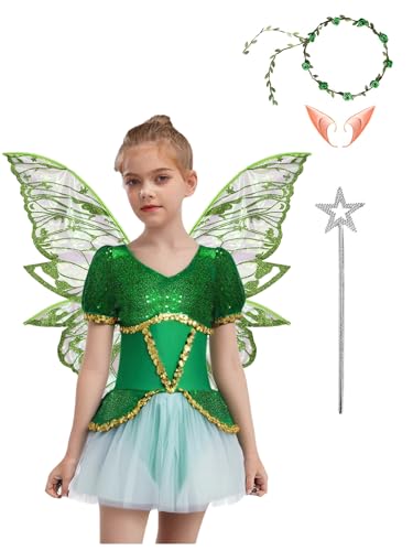 Choomomo Mädchen Blumenfee Kostüm Waldfee Tutu Kleider Mit Elfenöhren Stirnband Und Sterne Feenstäbe Schmetterlingsflügel Für Fasching Mottoparty Grün 158-164 Choomomo Mädchen Blumenfee Kostüm Waldfee Tutu Kleider Mit Elfenöhren Stirnband Und Sterne Feenstäbe Schmetterlingsflügel Für Fasching Mottoparty Grün 158-164 von Choomomo