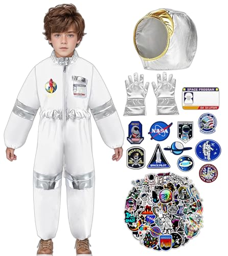 Astronaut Kostüm Kinder,Unisex weiß Weltraum Kostüm,Space Kostüm Rollenspiel, Astronaut NASA Kostüm für Jungen Mädchen mit Astronaut Helm Handschuhe Aufkleber für Karneval Halloween Kostüm (S) Astronaut Kostüm Kinder,Unisex weiß Weltraum Kostüm,Space Kostüm Rollenspiel, Astronaut NASA Kostüm für Jungen Mädchen mit Astronaut Helm Handschuhe Aufkleber für Karneval Halloween Kostüm (S) von ChouGlow