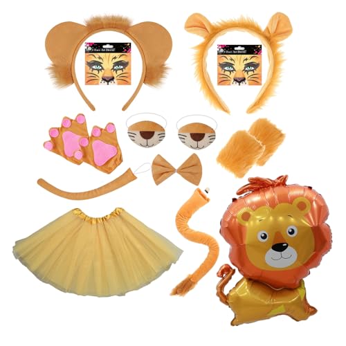 ChouGlow 14 Stück Löwen-Kostüm-Set, Tier Kostüm Set,Löwenohren und Schwanz Set,Löwenschwanz Tutu Röcke Ohren Stirnband Klaue Handschuhe Set,Karneval Tiere Cosplay Geburtstag Party Faschingskostüme ChouGlow 14 Stück Löwen-Kostüm-Set, Tier Kostüm Set,Löwenohren und Schwanz Set,Löwenschwanz Tutu Röcke Ohren Stirnband Klaue Handschuhe Set,Karneval Tiere Cosplay Geburtstag Party Faschingskostüme von ChouGlow