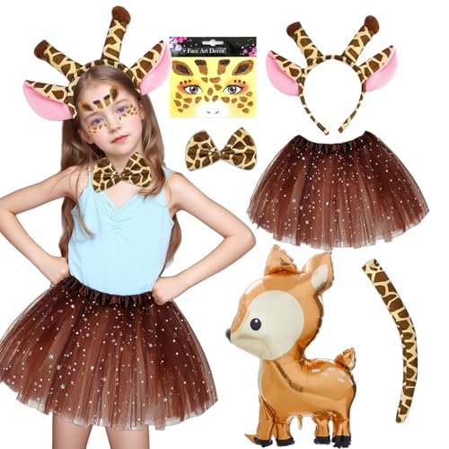 ChouGlow Tierkostüm Set für Kinder,Faschingskostüme Kinder,Tier Verkleiden Set,Giraffen/Tiger/Schwein/Leoparden/Hund Cosplay Set für Karneval, Halloween, Geburtstag, Weihnachten. (Giraffen) von ChouGlow