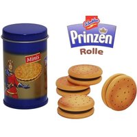 Prinzenrolle Dose aus Metall mit abnehmbarem Deckel. Gefüllt mit 4 detailgetreuen Doppelkeksen aus Holz von Chr. Tanner GmbH