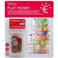 Spielgeldblister mit 32 Euro-Münzen und 60 Euro-Scheinen, sowie die Tanner Shopping card. Passend zur Scannerkasse. von Chr. Tanner GmbH