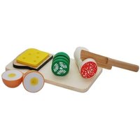 Vesperbrett zum Scheiden mit Brot, Käse, Gurke, Wurst und Messer aus Holz von Chr. Tanner GmbH