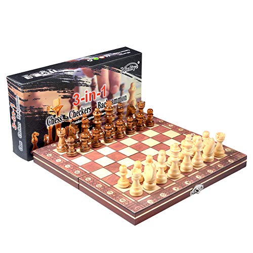 Magnetisches Reiseschach-Set 3in1 Schach-Set Holz Faltschach von Chrees