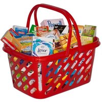 Moderner Einkaufskorb rot aus Kunststoff, gefüllt mit Markenminiaturen von Christian Tanner GmbH