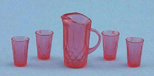 Chrysnbon Puppenhaus Miniatur Krug mit 4 Gläsern, Rot von Chrysnbon