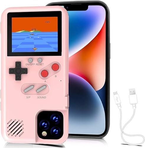 Gameboy Hülle für iPhone 14 Plus, Retro 3D Stoßfest Spielbare Spielhülle mit 36 klassischen Spielen, Handheld Farbbildschirm Videospielkonsole Hülle für iPhone (Pink, für iPhone 14 Plus) von Chu9