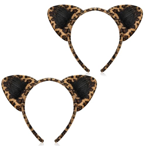 Chuangdi 2 Stück Tier Haarreife Zootiere Ohren Stirnband Tierohren Kostüm Haarreif Tiermotiv Party Kopfschmuck für Erwachsene Schminken Halloween Party Geschenk(Leopardenmuster) von Chuangdi