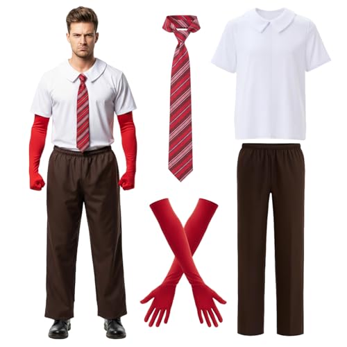 Chuangdi 4-teiliges Halloween-Kostüm-Set mit Hemd, Hose, gestreifte Krawatte, rote Handschuhe, Party, Halloween, Cosplay, Anzug, Outfits für Erwachsene, Mehrfarbig, XL Chuangdi 4-teiliges Halloween-Kostüm-Set mit Hemd, Hose, gestreifte Krawatte, rote Handschuhe, Party, Halloween, Cosplay, Anzug, Outfits für Erwachsene, Mehrfarbig, XL von Chuangdi