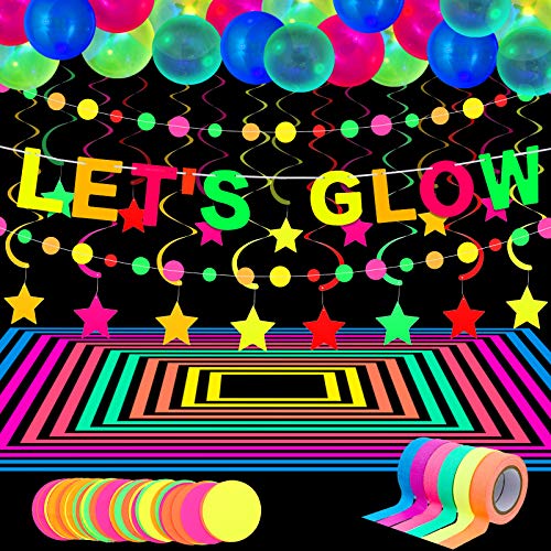 Glühen Neon Partyzubehör, 98,4 Feet 6 Rollen UV Schwarzlicht Reaktiv Leuchtend Band, 28,9 Feet 2 Neon Papier Girlande, LET'S GLOW Banner 10 Stern Hängen Wirbel, 25 Fluoreszierend Luftballon Glühen Neon Partyzubehör, 98,4 Feet 6 Rollen UV Schwarzlicht Reaktiv Leuchtend Band, 28,9 Feet 2 Neon Papier Girlande, LET'S GLOW Banner 10 Stern Hängen Wirbel, 25 Fluoreszierend Luftballon von Chuangdi