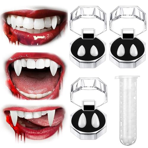 3 Paar Vampir Zähne, Vampir Zähne für Halloween, 3 Größen Vampir Zähne mit Kleber für Halloween Cosplay, Cosplay Requisiten Vampir Kostüm Zubehör für Halloween PartyHuarsion Vampir Zähne 3 Paar Vampir Zähne, Vampir Zähne für Halloween, 3 Größen Vampir Zähne mit Kleber für Halloween Cosplay, Cosplay Requisiten Vampir Kostüm Zubehör für Halloween PartyHuarsion Vampir Zähne von Chuankefanxing