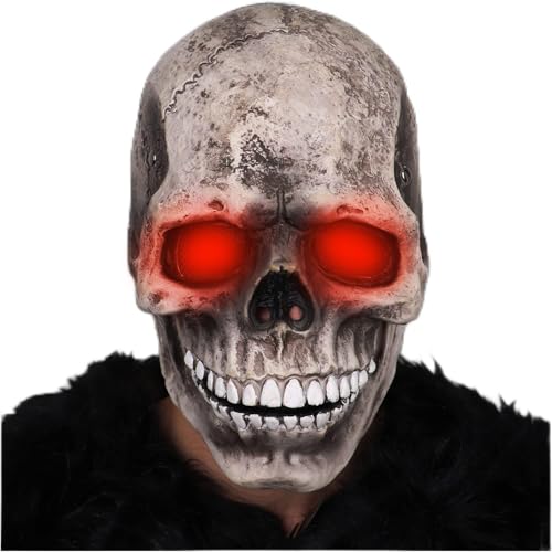 Chuankefanxing Halloween Totenkopf Maske, Gruselige Cosplay Maske für Erwachsene, Skelett Maske mit roten Augen für Halloween Kostüm Party Deko von Chuankefanxing