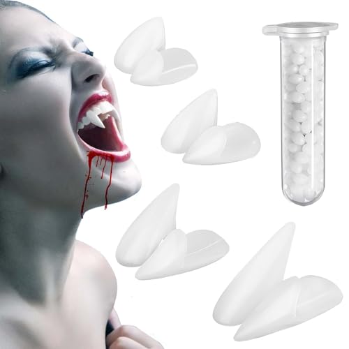 Chuankefanxing Vampir Zähne, Halloween Vampir Zähne, 4 Größen (13mm 15mm 17mm 19mm) Vampir Zähne mit Kleber für Halloween Kostüm Requisiten Party, Vampir Kostüm Zubehör für Halloween Party von Chuankefanxing