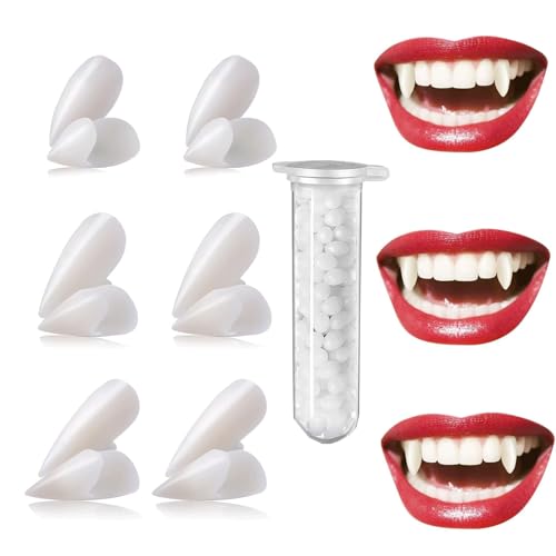 Vampir Zähne, 6 Paar Halloween Vampirzähne Gebiss Fangs Kit, 3 Größen Vampir Fangs Gefälschte mit 1 Rohr Zähne Pellets Klebstoff für Cosplay Party Requisiten Halloween Gefälligkeiten Vampir Zähne, 6 Paar Halloween Vampirzähne Gebiss Fangs Kit, 3 Größen Vampir Fangs Gefälschte mit 1 Rohr Zähne Pellets Klebstoff für Cosplay Party Requisiten Halloween Gefälligkeiten von Chuankefanxing