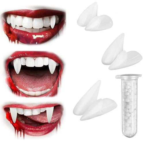 Chuankefanxing Vampir Zähne, Halloween Vampir Zähne, 3 Größen (13mm 15mm 17mm) Vampir Zähne mit Kleber für Halloween Kostüm Requisiten Party, Vampir Kostüm Zubehör für Halloween Party von Chuankefanxing