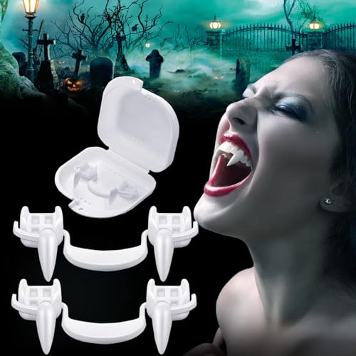 Vampirzähne 2 Stück Vampirzähne Zähne Vampirzähne Einziehbare Halloween Zähne Wiederverwendbare Vampirzähne Zähne für Halloween Party Cosplay von Chuankefanxing