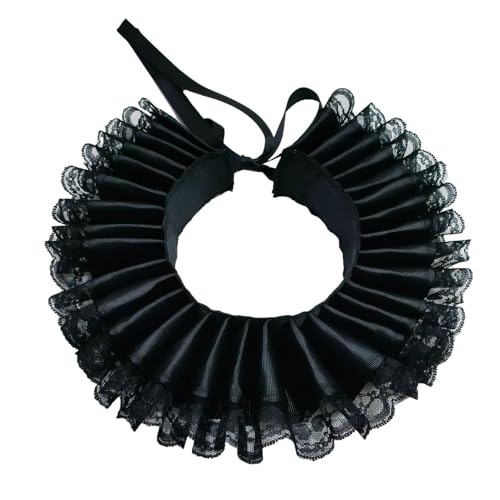 Chukamalilayi Elisabethanischer Fake-Kragen, viktorianischer Hals, Rüschenkragen, Vintage, Organza, Hals-Rüschen, für Cosplay, Kostüm, Schwarz, Einheitsgröße von Chukamalilayi
