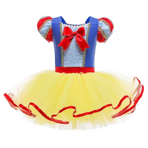 Chukamalilayi Kleinkind Mädchen Prinzessin Ballerina Tutu Kleid Rapunzel Sofia Schneewittchen Frozen ELSA Verkleidung Karneval Halloween Kostüm (001 Gelb, 130) von Chukamalilayi