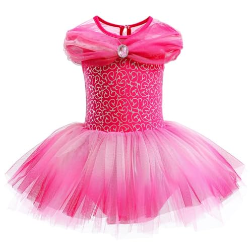 Chukamalilayi Kleinkind Mädchen Prinzessin Ballerina Tutu Kleid Rapunzel Sofia Schneewittchen Frozen ELSA Verkleidung Karneval Halloween Kostüm (Aurora, 120) von Chukamalilayi