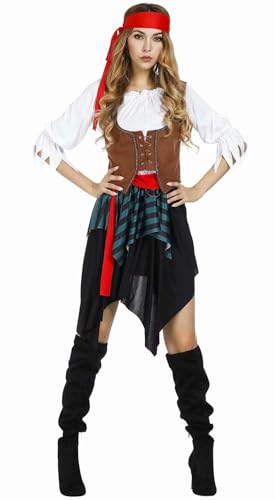 Chukamalilayi Piratenkostüm für Damen, Halloween, Erwachsene, Piratenkleid, Rock, Freibeuter, lustig, Cosplay, Party, Braun, Größe L Chukamalilayi Piratenkostüm für Damen, Halloween, Erwachsene, Piratenkleid, Rock, Freibeuter, lustig, Cosplay, Party, Braun, Größe L von Chukamalilayi
