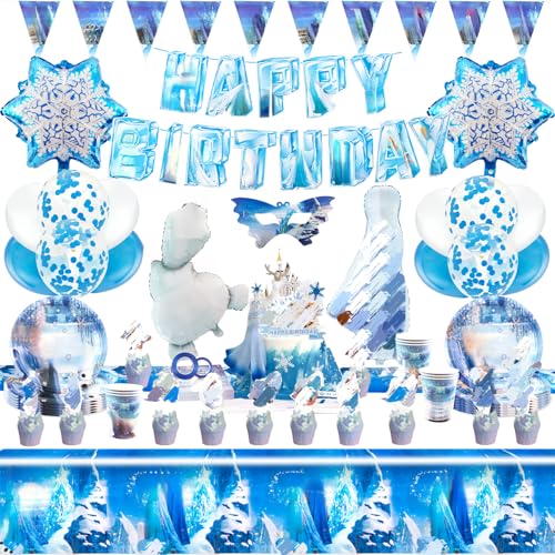 74 Stück Geburtstagsparty Deko 3 4 5 6 7 Jahre, Blau Geburtstagsdeko Geschirr, Partygeschirr Set, Happy Birthday Girlande Tortendeko Luftballons Tischdecke Pappteller von Chukua