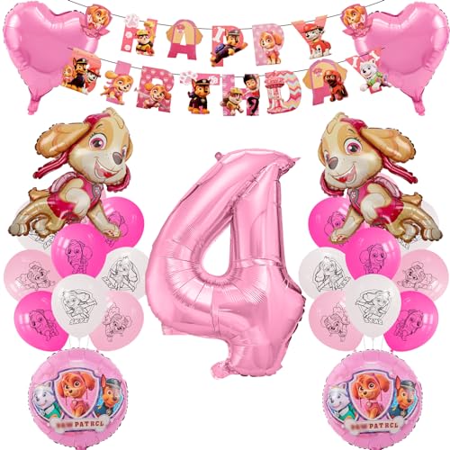 Chukua Paw Luftballon Geburtstag Deko 4 Jahre Mädchen- Rosa Hund Patrol Geburtstagsdeko 4 Jahr Folienballons Skye Girlande Ballon Deko 4. Geburtstag Happy Birthday Banner Kindergeburtstag Party Deko von Chukua
