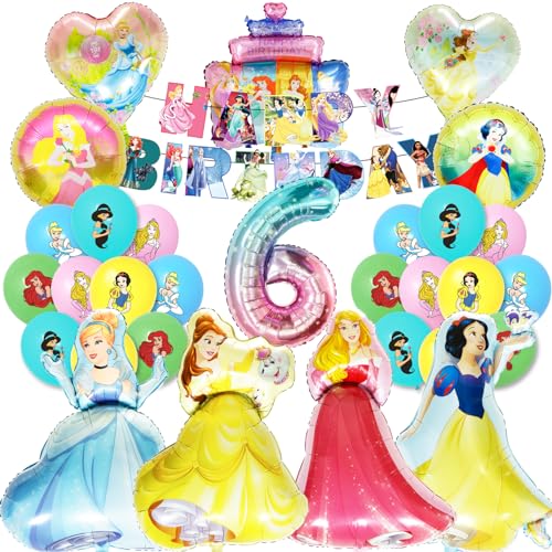 31 PCS Prinzessin Luftballons, Prinzessin Party-Dekorationen, 6 Prinzessin Folienballons, Latex-Ballons für Mädchen Prinzessin Geburtstag Party-Dekorationen, Prinzessin Themed Birthday Party Supplies von Chukua