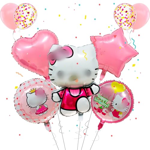 Luftballons Kity Geburtstag Deko Mädchen- Kity Balloon Geburtstagsdeko Kit ty Folienballons Happy Birthday Banner kity Kindergeburtstag Deko Girlande für Cat Thema Party Supplies Deko von Chukua