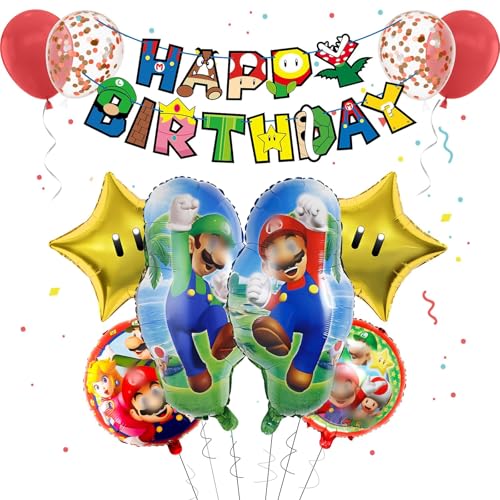 Luftballons Super Bros Geburtstag Deko Jungen Mädchen- Mari Geburtstagsdeko Super Brother Folienballons Happy Birthday Banner Balloon Kindergeburtstag Deko Girlande für Mari Thema Party Supplies Deko von Chukua