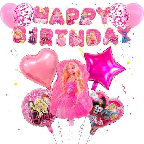 Luftballons Babi Geburtstag Deko Mädchen Rosa Bar-bi Balloon Geburtstagsdeko Prinzessin Folienballons Happy Birthday Banner Kindergeburtstag Deko Girlande für Bar-bi Thema Party Supplies Deko von Chukua
