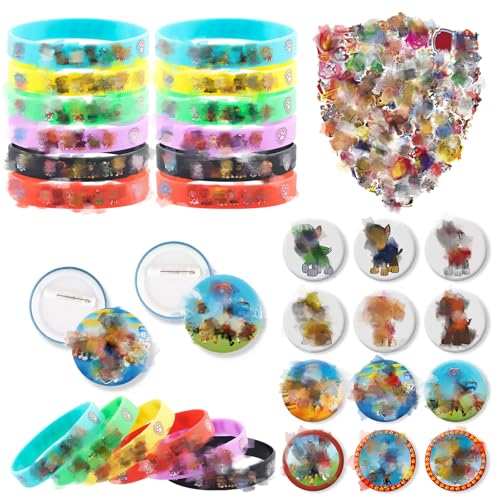 Party Mitgebsel Kindergeburtstag- 74pcs Party Geschenke Mitbringsel Party Favor Spielzeug Set mit Aufkleber Kinder Abzeichen Silikon Armbänder für Mitgebsel Geburtstag Deko Party Zubehör Junge Mädchen von Chukua