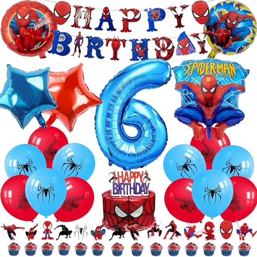 Spider Luftballon Geburtstag Deko 6 Jahre Jungen- Spider Girlande Geburtstagsdeko 6 Jahr Spider Ballon Deko 6. Geburtstag Folienballons Happy Birthday Banner Tortendeko für Kindergeburtstag Party Deko von Chukua