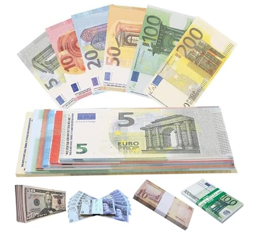 Chumix Blätter Spielgeld Kaufmannsladen Spielen Deko 6 Werte Set Movie Money 10/20/50/100/200/500 für Lern und Spielzwecke (6 Werte Set) (6x30cm) von Chumix