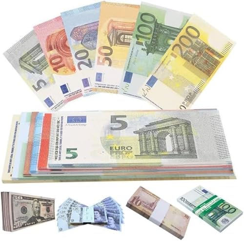 Chumix Blätter Spielgeld Kaufmannsladen Spielen Deko 7 Werte Set Movie Money 5/10/20/50/100/200/500 für Lern und Spielzwecke (7 Werte Set) (7x35cm) von Chumix