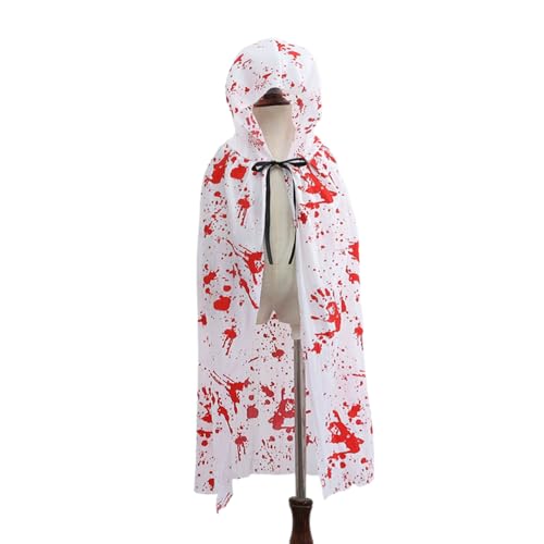 ChungLong0593 Halloween Kapuzenumhang Schachbrettdruck Umhang Cosplay Kostüm für Party Hexe Rollenspiel Outfit, Weiss/opulenter Garten, 140cm von ChungLong0593