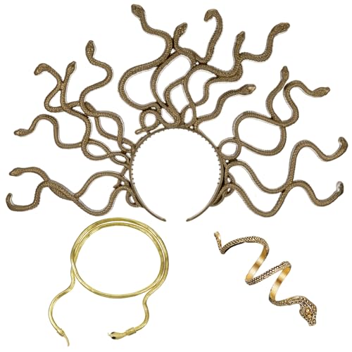 Chunyin 3er Set Karneval Medusa Kostüm Zubehör: Medusa Schlangen Stirnband, Schlangen Halskette, Schlangenring - Gold - Unisex-Erwachsene Chunyin 3er Set Karneval Medusa Kostüm Zubehör: Medusa Schlangen Stirnband, Schlangen Halskette, Schlangenring - Gold - Unisex-Erwachsene von Chunyin