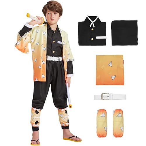 Cosplay Agatsuma Zenitsu Costume Anime Kimono Christmas Cape Carnival Outfit Uniform for Kids Boys and Men von Churgigi