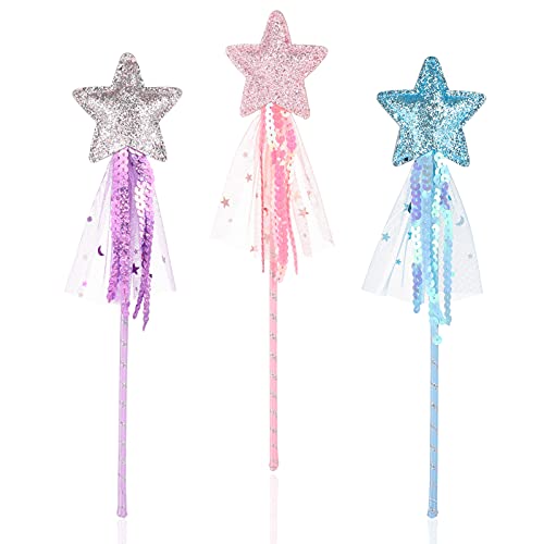 Chutoral 3 Stück Stern Zauberstab Prinzessin Zauberstab Fee Glitzer Stern Zauberstab Feenstab für Mädchen Weihnachten Halloween Geburtstagsfeier Dekoration (Violett&Rosa&Blau) von Chutoral