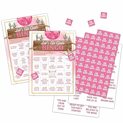 Chuxvon Cowgirl-Bingo-Karten, Western-Cowgirl-Themenspiel für 24 Spieler, Bingo-Aktivitäten für Erwachsene, rosa Disco-Bachelorette-Partyzubehör, Dekorationen (05) von Chuxvon