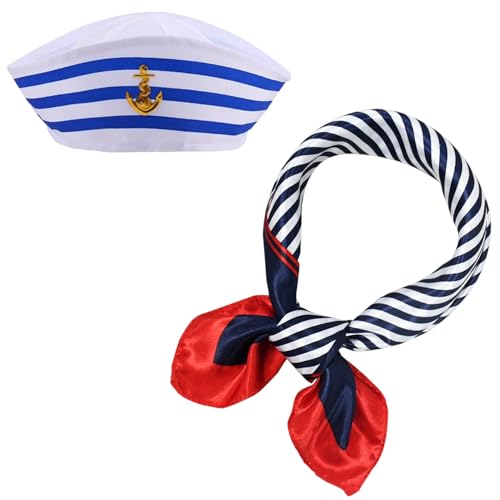 Chyuxinda 2pcs Kapitän Matrosen Kostüm Streifen Matrosenmütze und Schal für Halloween Karneval Cosplay Verkleidungsparty Party Chyuxinda 2pcs Kapitän Matrosen Kostüm Streifen Matrosenmütze und Schal für Halloween Karneval Cosplay Verkleidungsparty Party von Chyuxinda