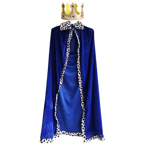 Chyuxinda 2pcs Königsmantel Königinsmantel Umhang und Krone König Königin Kostüm für Erwachsene Halloween Mottoparty Cosplay Karneval (Blau, 120 cm/47 in) von Chyuxinda