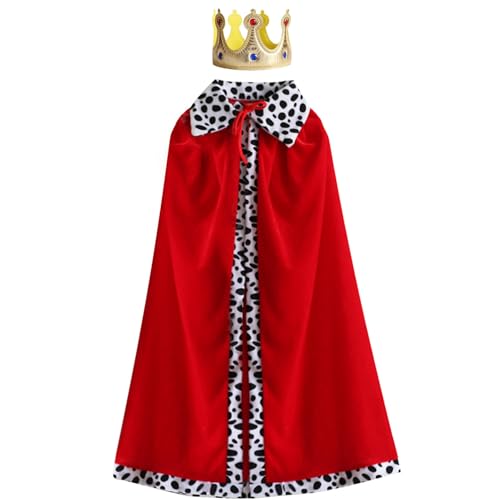 Chyuxinda 2pcs Königsmantel Königinsmantel Umhang und Krone König Königin Kostüm für Erwachsene Halloween Mottoparty Cosplay Karneval (Rot, 120 cm/47 in) von Chyuxinda