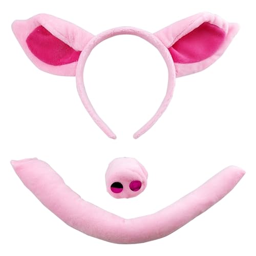 Chyuxinda 3er Tier Schwein Kostüm Schweinohren Stirnband Schwanz und Schweinenase für Tierkostüm Cosplay Geburtstagsparty Halloween Partyzubehör Karneval von Chyuxinda