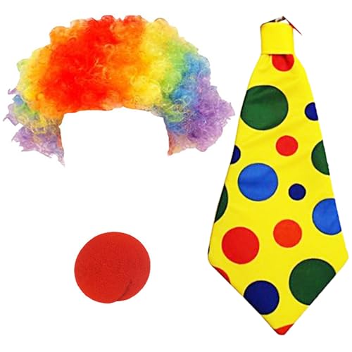 3pcs Clown Kostüm Set Regenbogen Clown Perücke Clown Nase Clown Krawatte Kostümzubehör für Karneval Halloween Weihnachten Party 3pcs Clown Kostüm Set Regenbogen Clown Perücke Clown Nase Clown Krawatte Kostümzubehör für Karneval Halloween Weihnachten Party von Chyuxinda