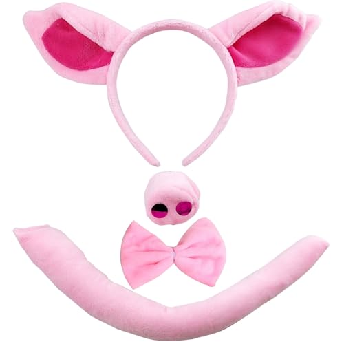 Chyuxinda 4er Tier Schwein Kostüm Schweinohren Stirnband Schwanz Fliege und Schweinenase für Tierkostüm Cosplay Geburtstagsparty Halloween Partyzubehör Karneval Chyuxinda 4er Tier Schwein Kostüm Schweinohren Stirnband Schwanz Fliege und Schweinenase für Tierkostüm Cosplay Geburtstagsparty Halloween Partyzubehör Karneval von Chyuxinda