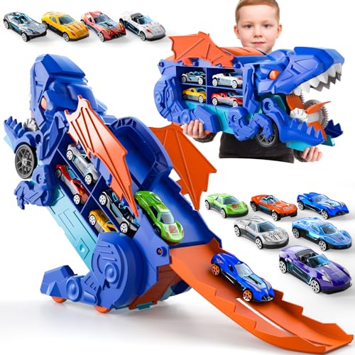 Kleinkind Auto Spielzeug für 3 4 5 6 Jahre alte Jungen, Spielzeug Autos Dinosaurier Transporter LKW mit 10 Druckguss Auto Spielzeug, verwandelt sich in Dino, Kleinkind Auto Spielzeug für Kinder Jungen von Ci Vetch